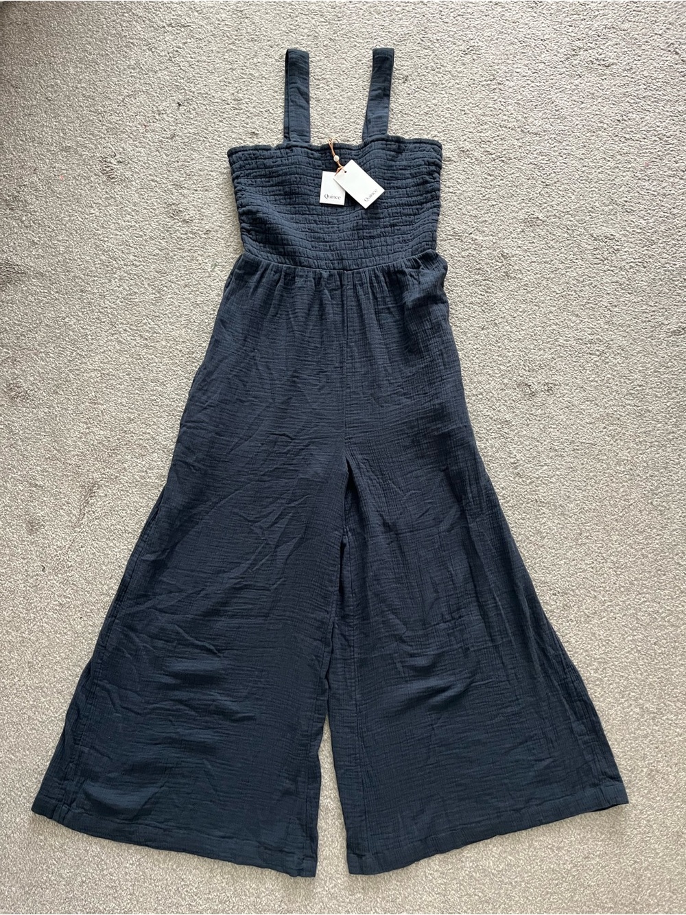NWT Quince Women’s Organic Cotton Indigo Blue Wide-Leg Jumpsuit Size Large - Picture 11 of 11